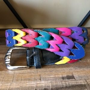 Vintage Genuine Leather Rainbow Braided Belt S